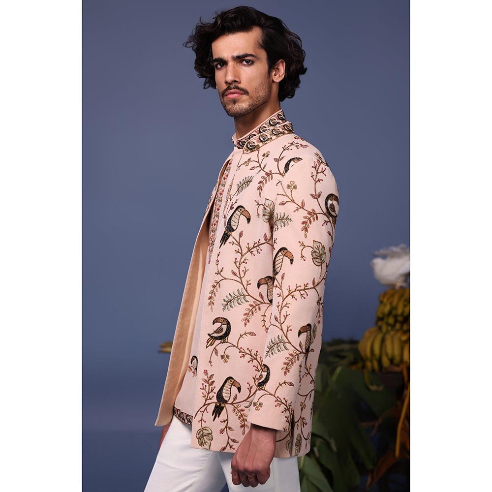 KALPRAAG Pink Viscose Embroidered Kurta Jacket Set