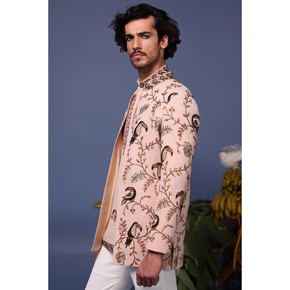 KALPRAAG Pink Viscose Embroidered Kurta Jacket Set