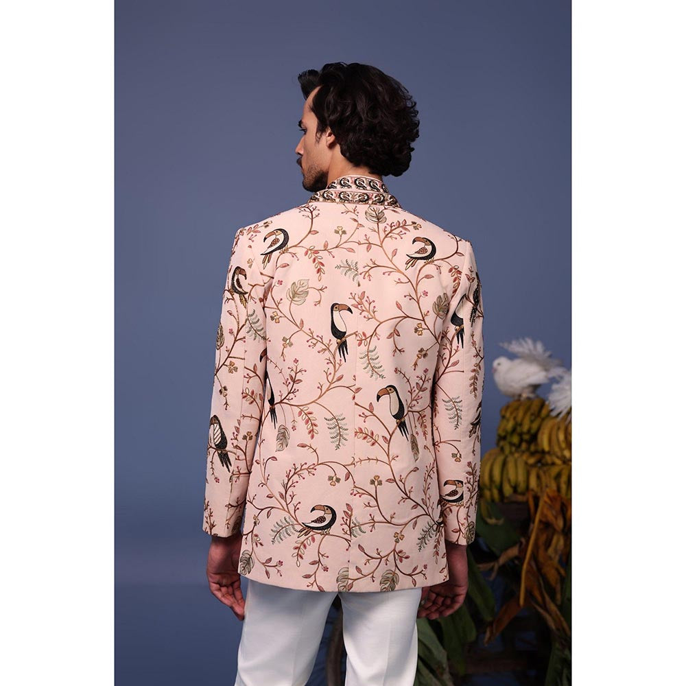 KALPRAAG Pink Viscose Embroidered Kurta Jacket Set