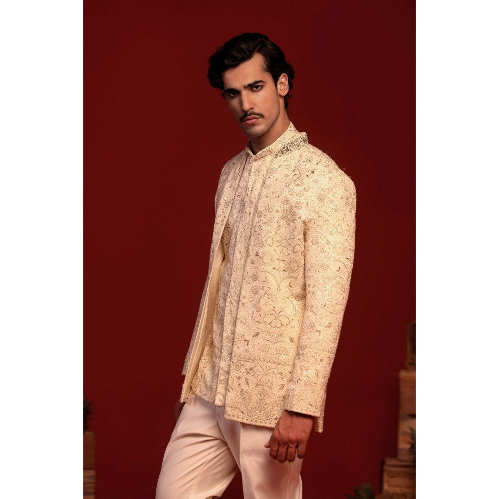 KALPRAAG Sampat Cream Kurta and Pant with Coat