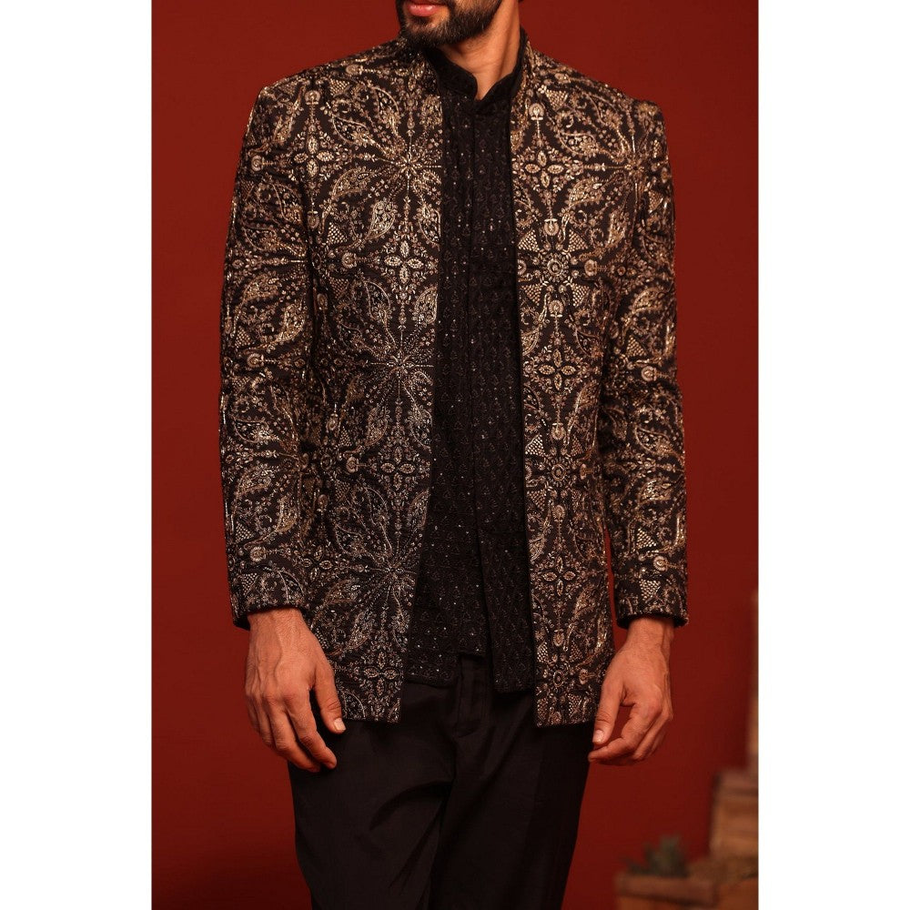 KALPRAAG Pradyut Black Kurta and Pant with Coat
