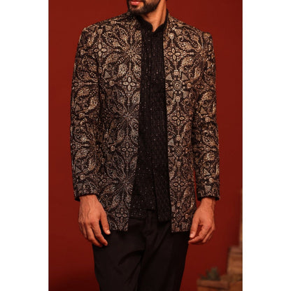 KALPRAAG Pradyut Black Kurta and Pant with Coat