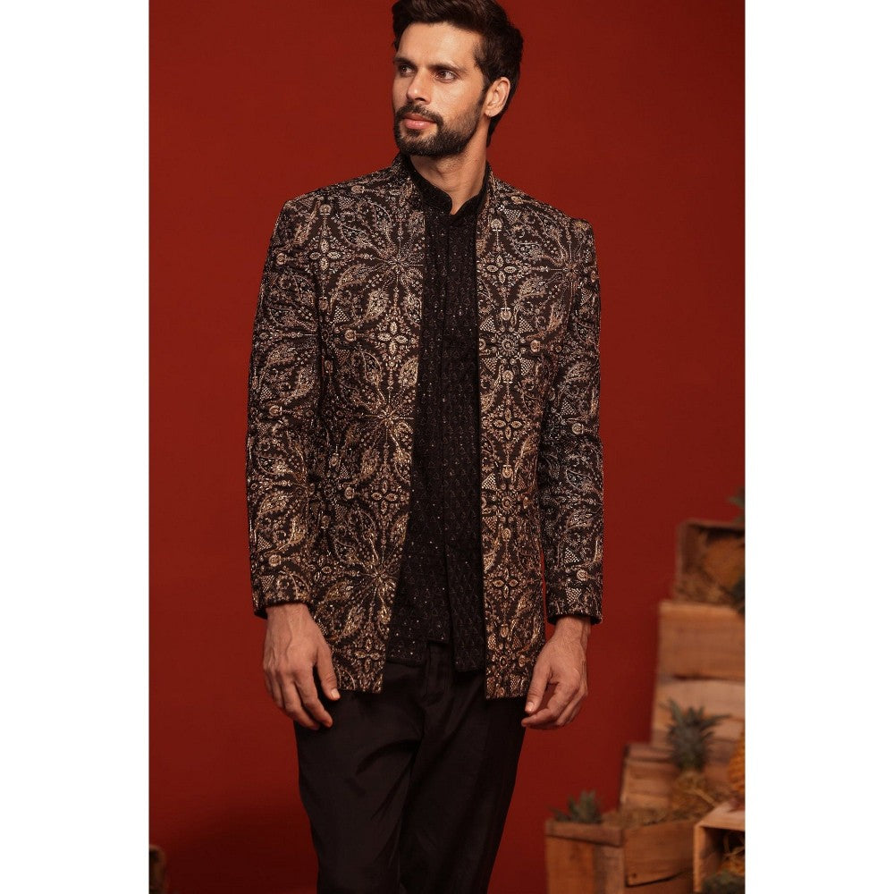 KALPRAAG Pradyut Black Kurta and Pant with Coat
