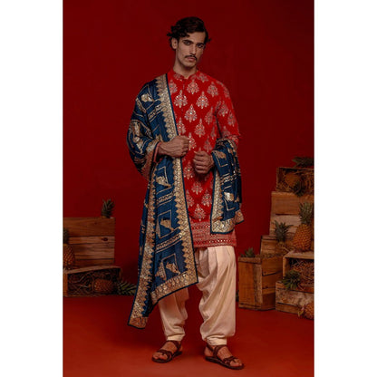 KALPRAAG Pravar Red Kurta with Patiala Pant and Dupatta
