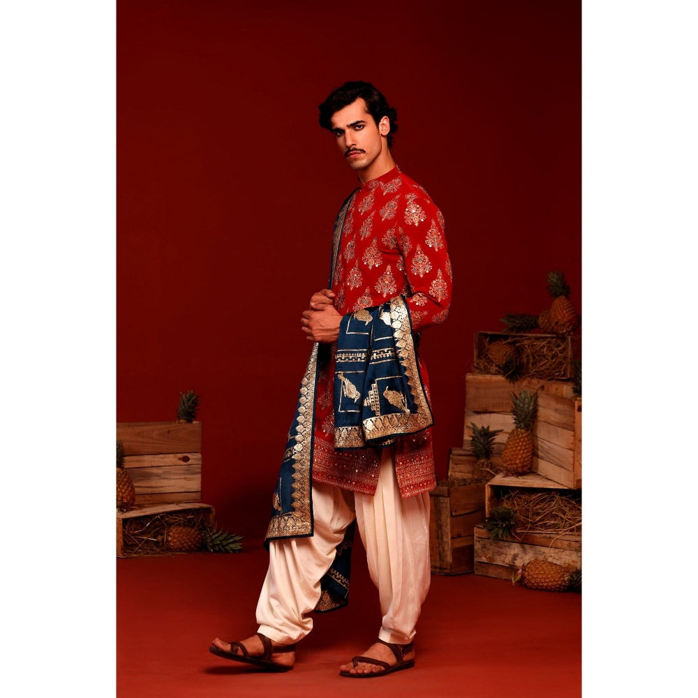 KALPRAAG Pravar Red Kurta with Patiala Pant and Dupatta