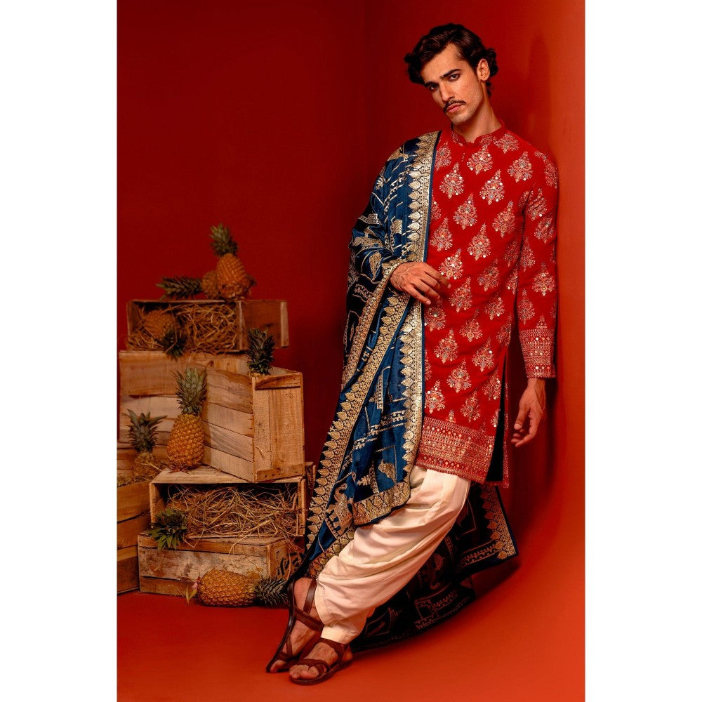 KALPRAAG Pravar Red Kurta with Patiala Pant and Dupatta