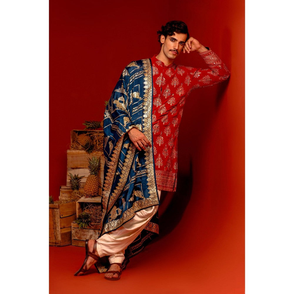KALPRAAG Pravar Red Kurta with Patiala Pant and Dupatta