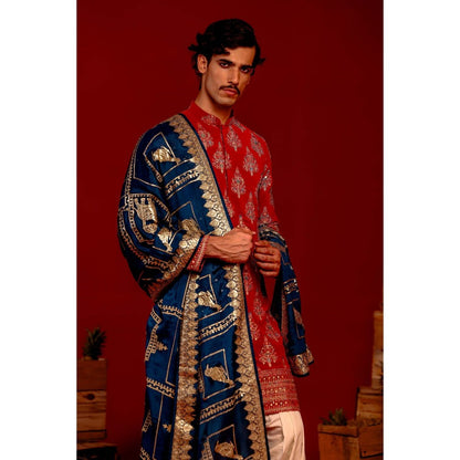 KALPRAAG Pravar Red Kurta with Patiala Pant and Dupatta