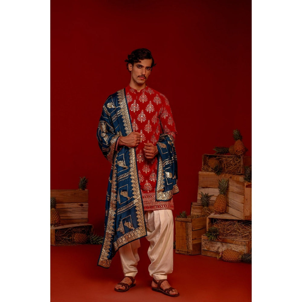 KALPRAAG Pravar Red Kurta with Patiala Pant and Dupatta