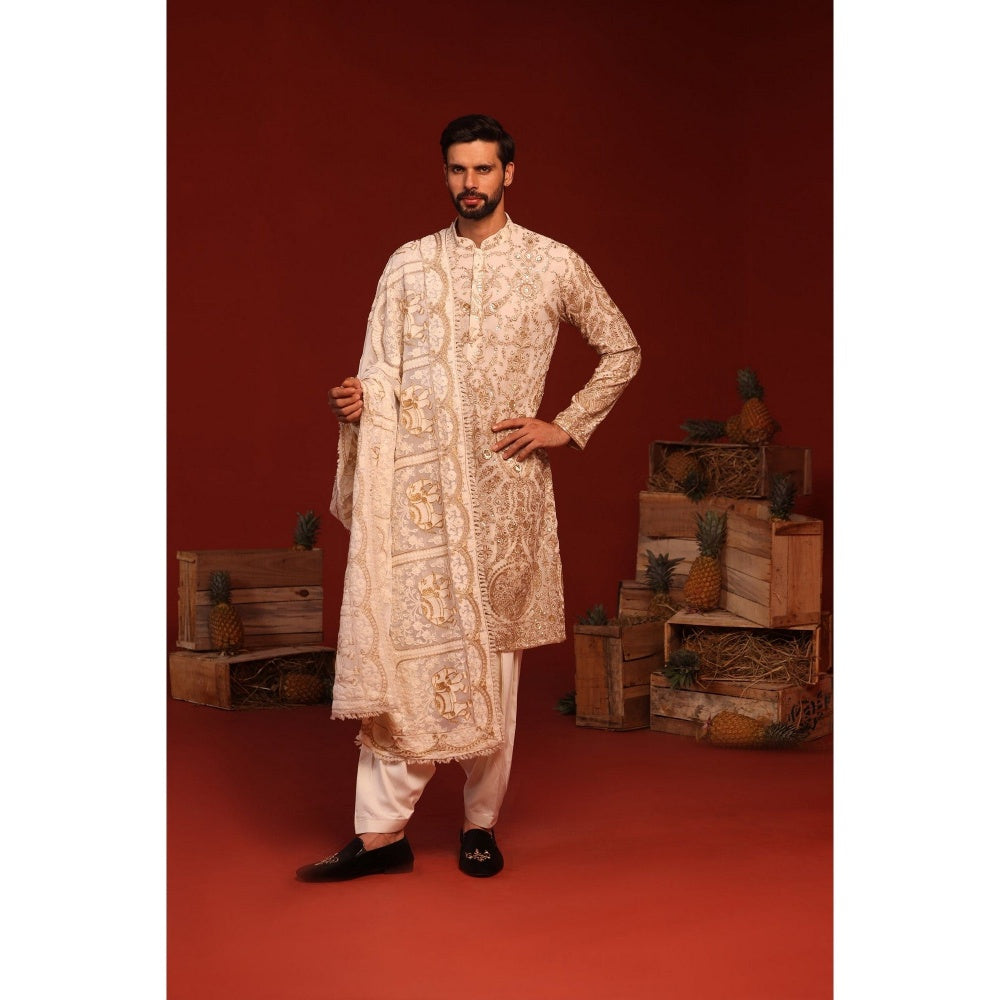 KALPRAAG Shubh Ivory Kurta with Patiala Pant and Dupatta