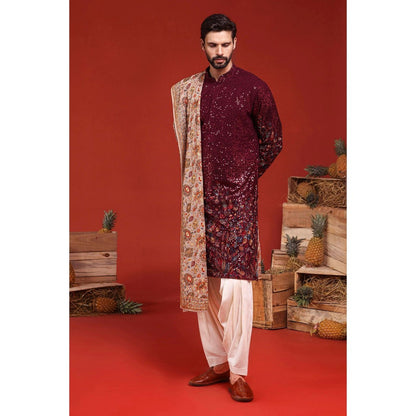 KALPRAAG Kush Wine Kurta with Patiala Pant and Dupatta
