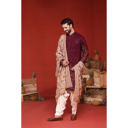 KALPRAAG Kush Wine Kurta with Patiala Pant and Dupatta