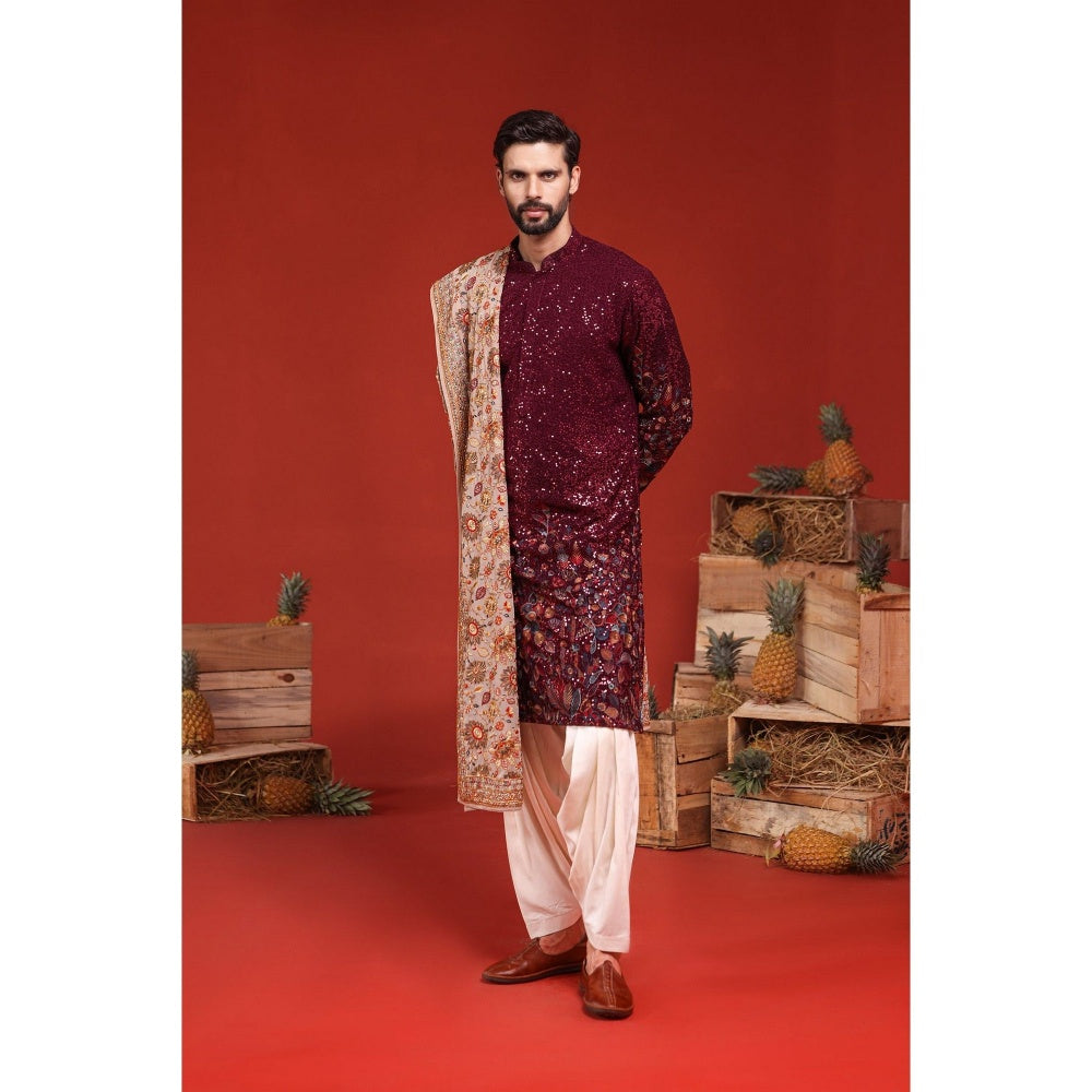 KALPRAAG Kush Wine Kurta with Patiala Pant and Dupatta
