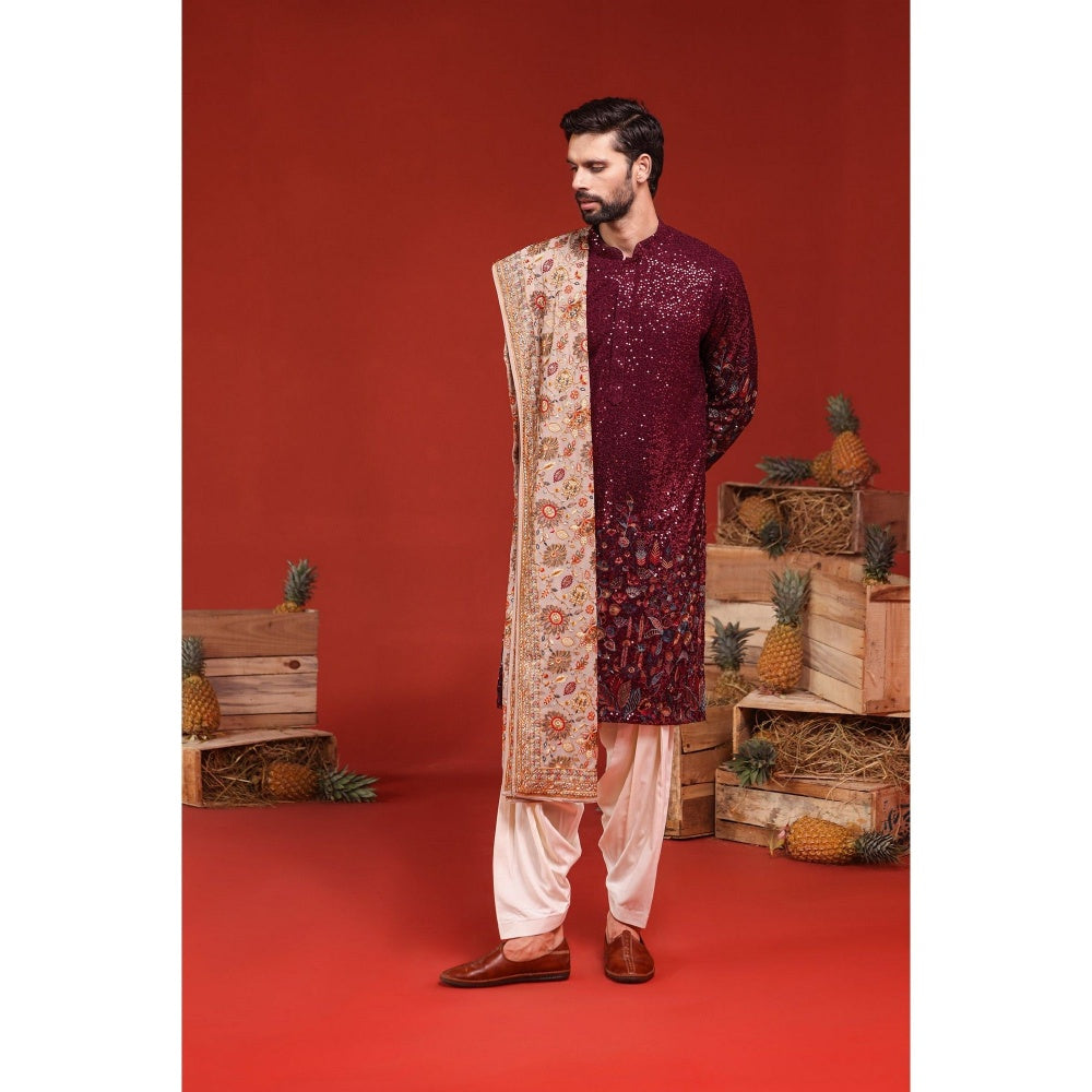 KALPRAAG Kush Wine Kurta with Patiala Pant and Dupatta