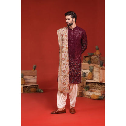 KALPRAAG Kush Wine Kurta with Patiala Pant and Dupatta
