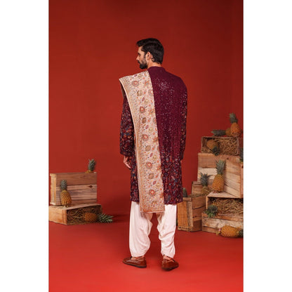 KALPRAAG Kush Wine Kurta with Patiala Pant and Dupatta