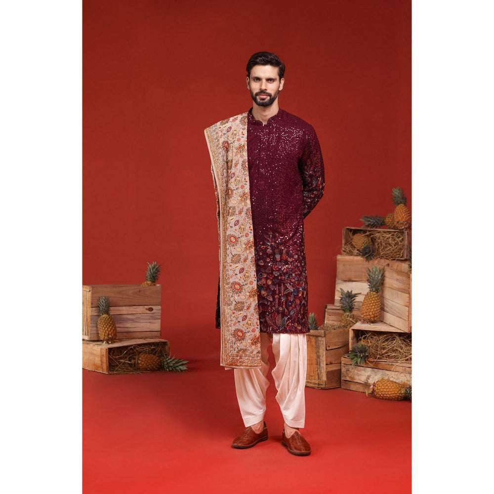 KALPRAAG Kush Wine Kurta with Patiala Pant and Dupatta