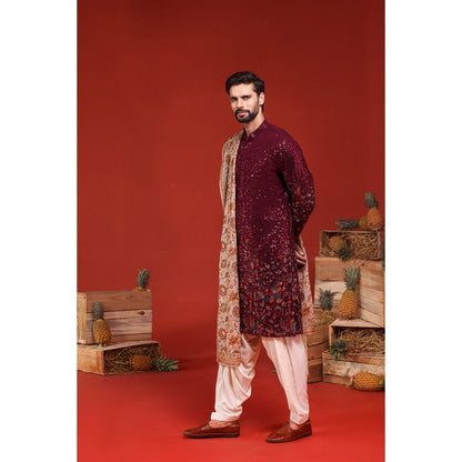 KALPRAAG Kush Wine Kurta with Patiala Pant and Dupatta