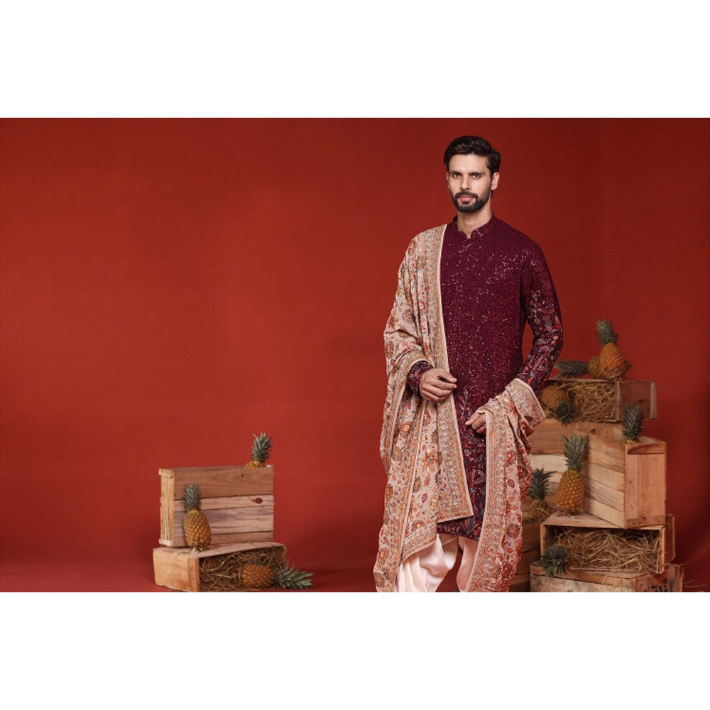 KALPRAAG Kush Wine Kurta with Patiala Pant and Dupatta