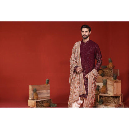 KALPRAAG Kush Wine Kurta with Patiala Pant and Dupatta