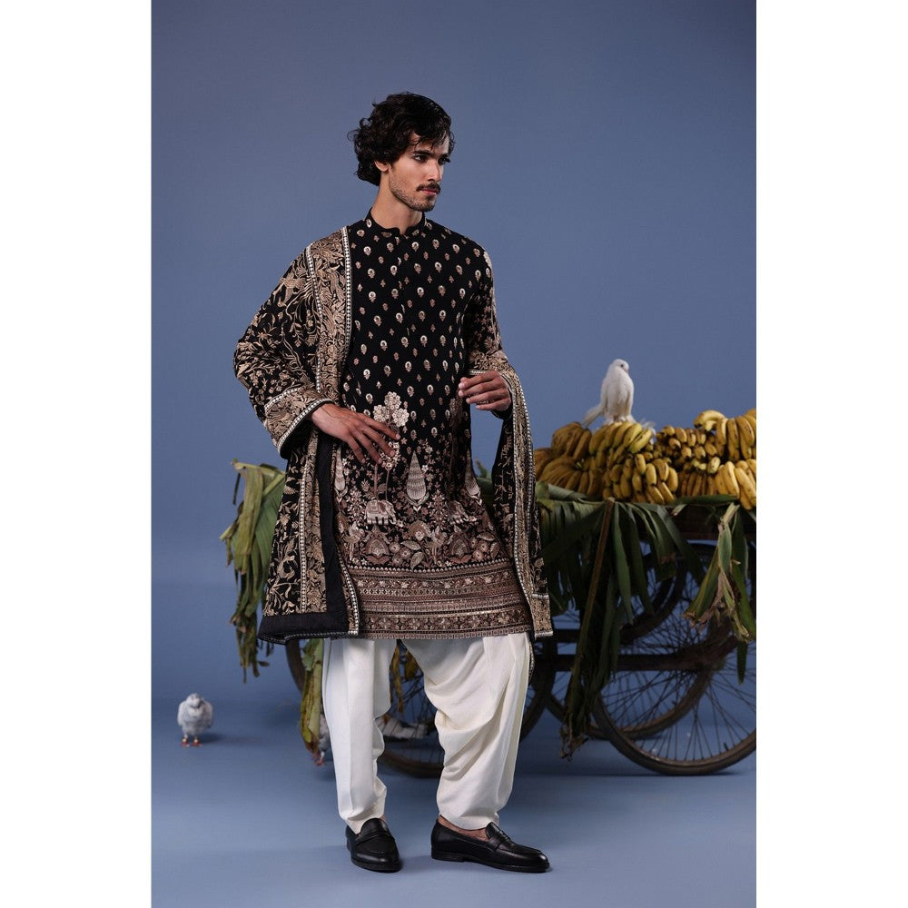 KALPRAAG Black Viscose Embroidered Kurta with Salwar and Dupatta