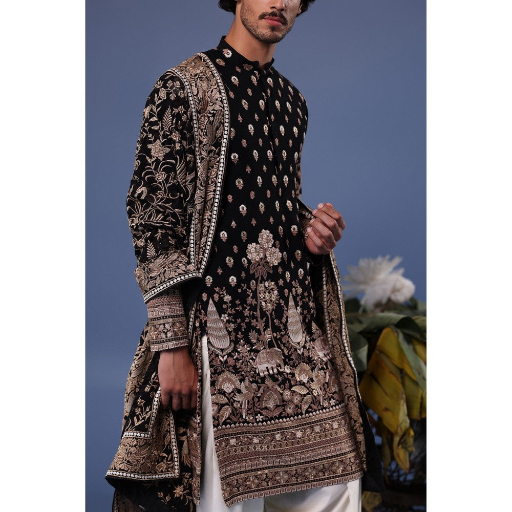 KALPRAAG Black Viscose Embroidered Kurta with Salwar and Dupatta