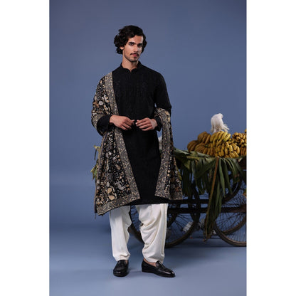 KALPRAAG Black Viscose Embroidered Kurta with Salwar and Dupatta
