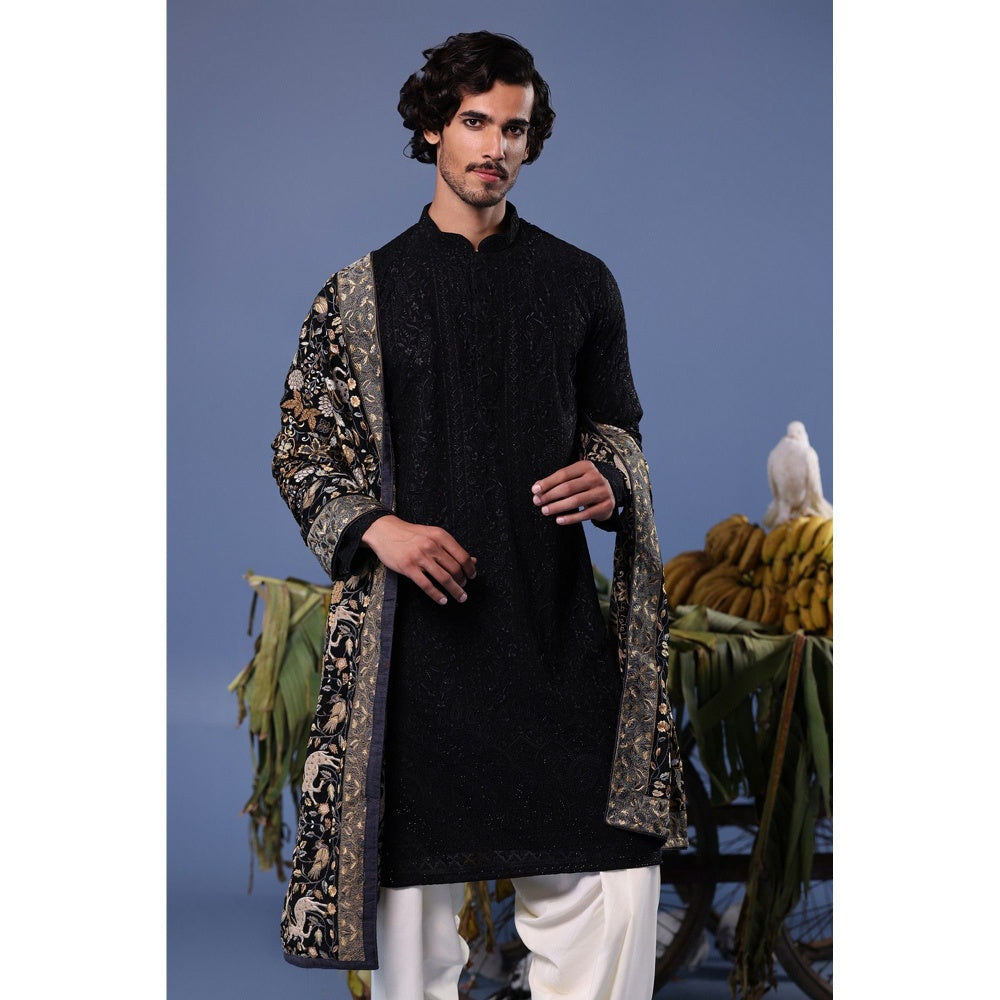 KALPRAAG Black Viscose Embroidered Kurta with Salwar and Dupatta
