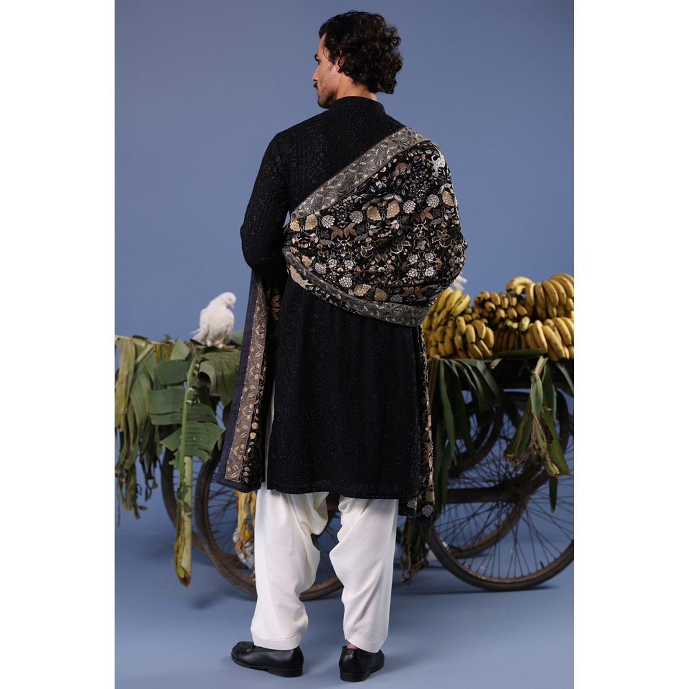 KALPRAAG Black Viscose Embroidered Kurta with Salwar and Dupatta