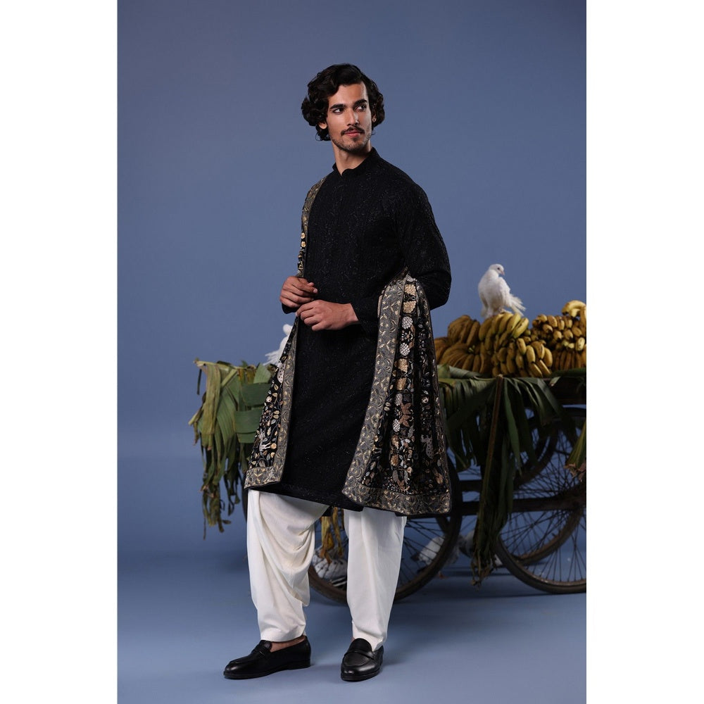 KALPRAAG Black Viscose Embroidered Kurta with Salwar and Dupatta