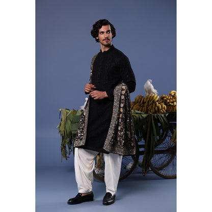 KALPRAAG Black Viscose Embroidered Kurta with Salwar and Dupatta