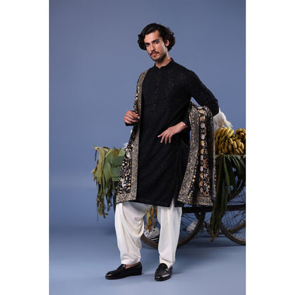 KALPRAAG Black Viscose Embroidered Kurta with Salwar and Dupatta
