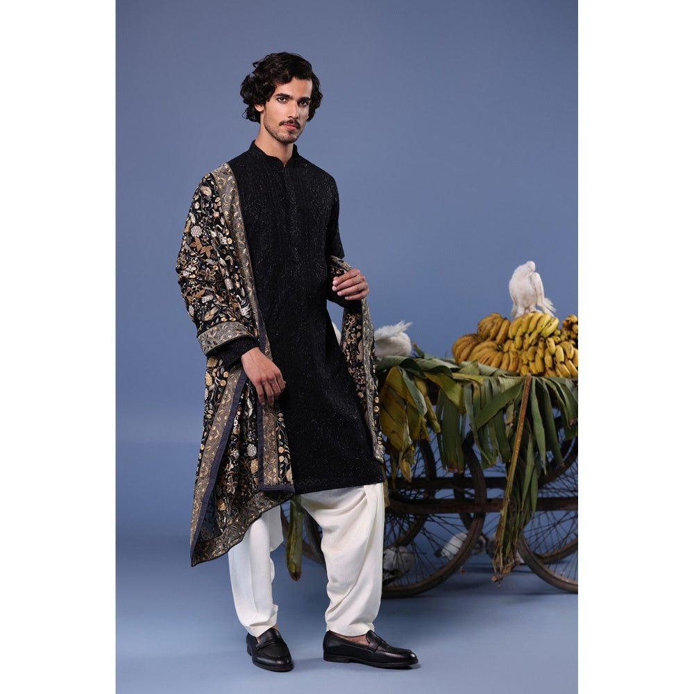 KALPRAAG Black Viscose Embroidered Kurta with Salwar and Dupatta