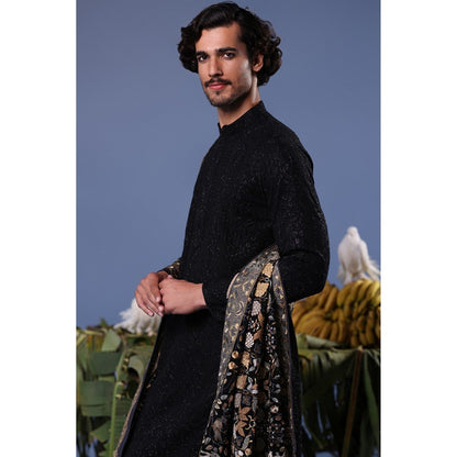 KALPRAAG Black Viscose Embroidered Kurta with Salwar and Dupatta