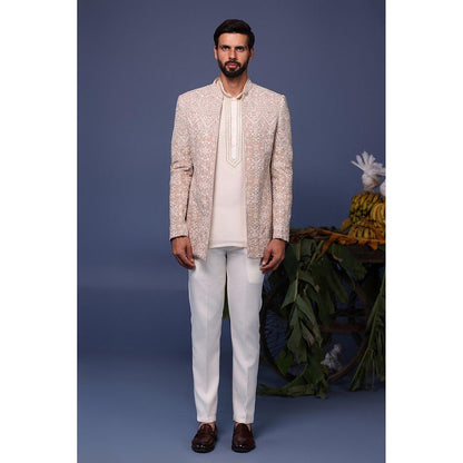 KALPRAAG Ivory Viscose Embroidered Kurta with Jacket and Trouser
