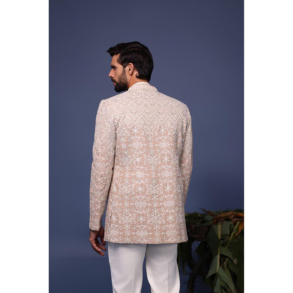 KALPRAAG Ivory Viscose Embroidered Kurta with Jacket and Trouser