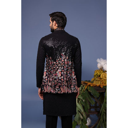 KALPRAAG Black Viscose Embroidered Kurta with Jacket and Trouser