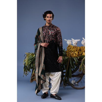 KALPRAAG Black Viscose Embroidered Kurta with Salwar and Dupatta