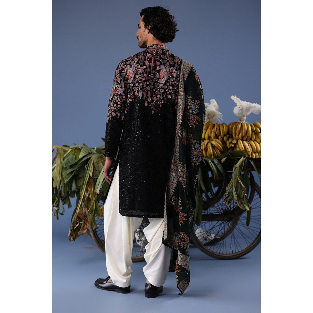 KALPRAAG Black Viscose Embroidered Kurta with Salwar and Dupatta