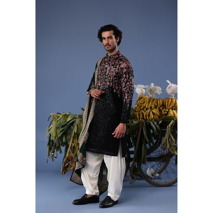 KALPRAAG Black Viscose Embroidered Kurta with Salwar and Dupatta
