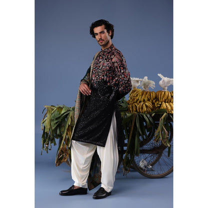 KALPRAAG Black Viscose Embroidered Kurta with Salwar and Dupatta