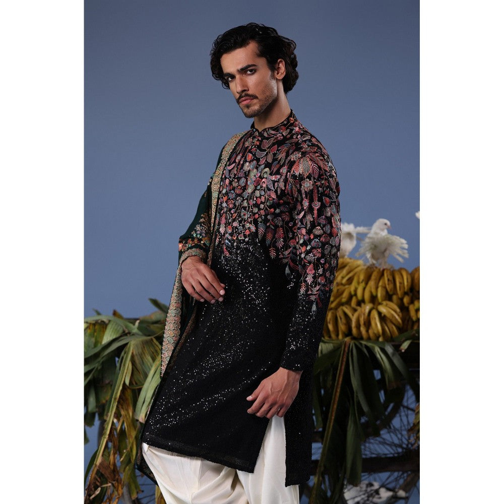 KALPRAAG Black Viscose Embroidered Kurta with Salwar and Dupatta