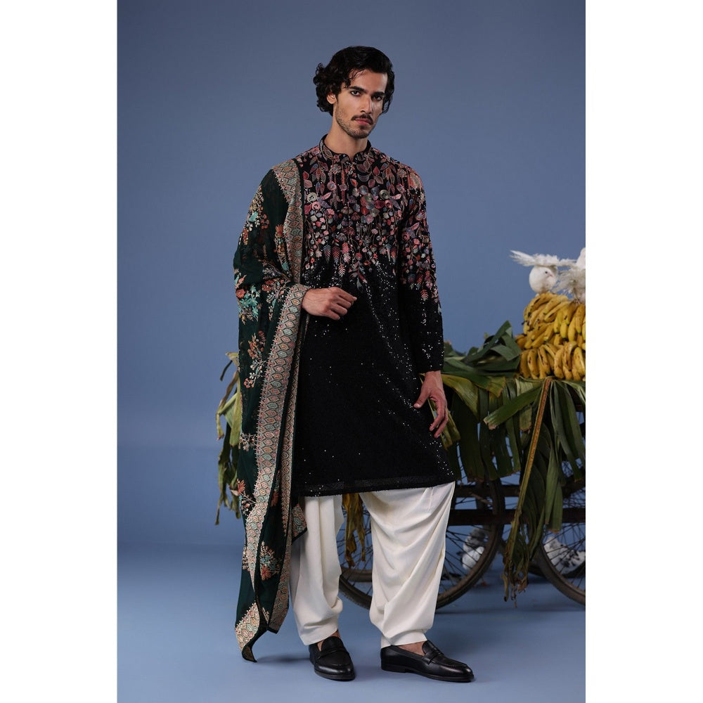 KALPRAAG Black Viscose Embroidered Kurta with Salwar and Dupatta