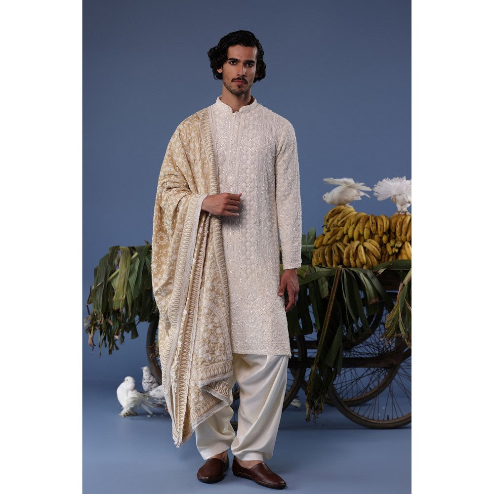 KALPRAAG Cream Viscose Embroidered Kurta with Salwar and Dupatta