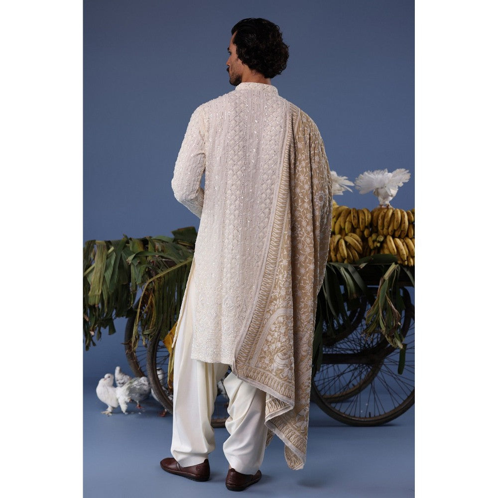 KALPRAAG Cream Viscose Embroidered Kurta with Salwar and Dupatta