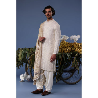 KALPRAAG Cream Viscose Embroidered Kurta with Salwar and Dupatta