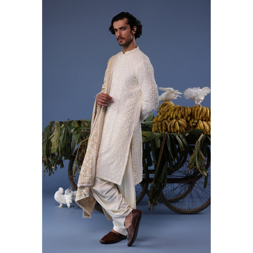 KALPRAAG Cream Viscose Embroidered Kurta with Salwar and Dupatta