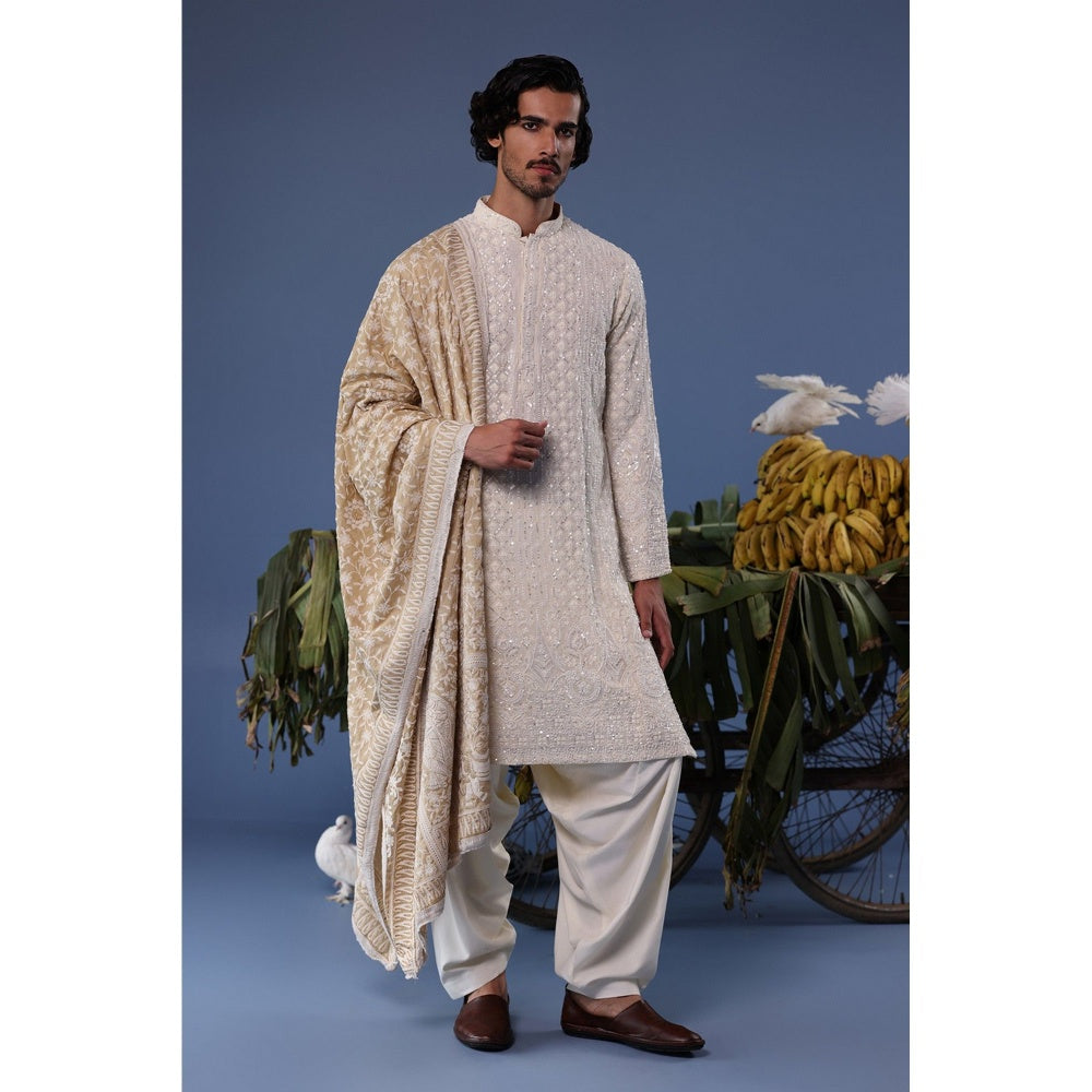 KALPRAAG Cream Viscose Embroidered Kurta with Salwar and Dupatta