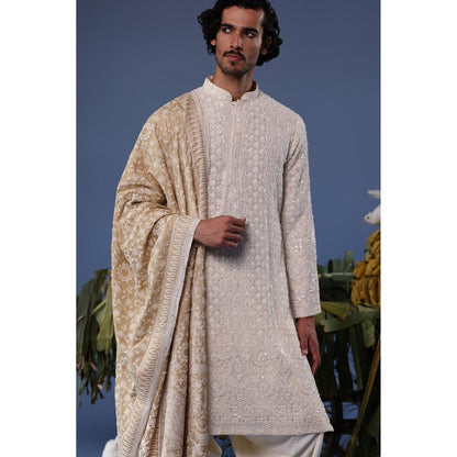 KALPRAAG Cream Viscose Embroidered Kurta with Salwar and Dupatta