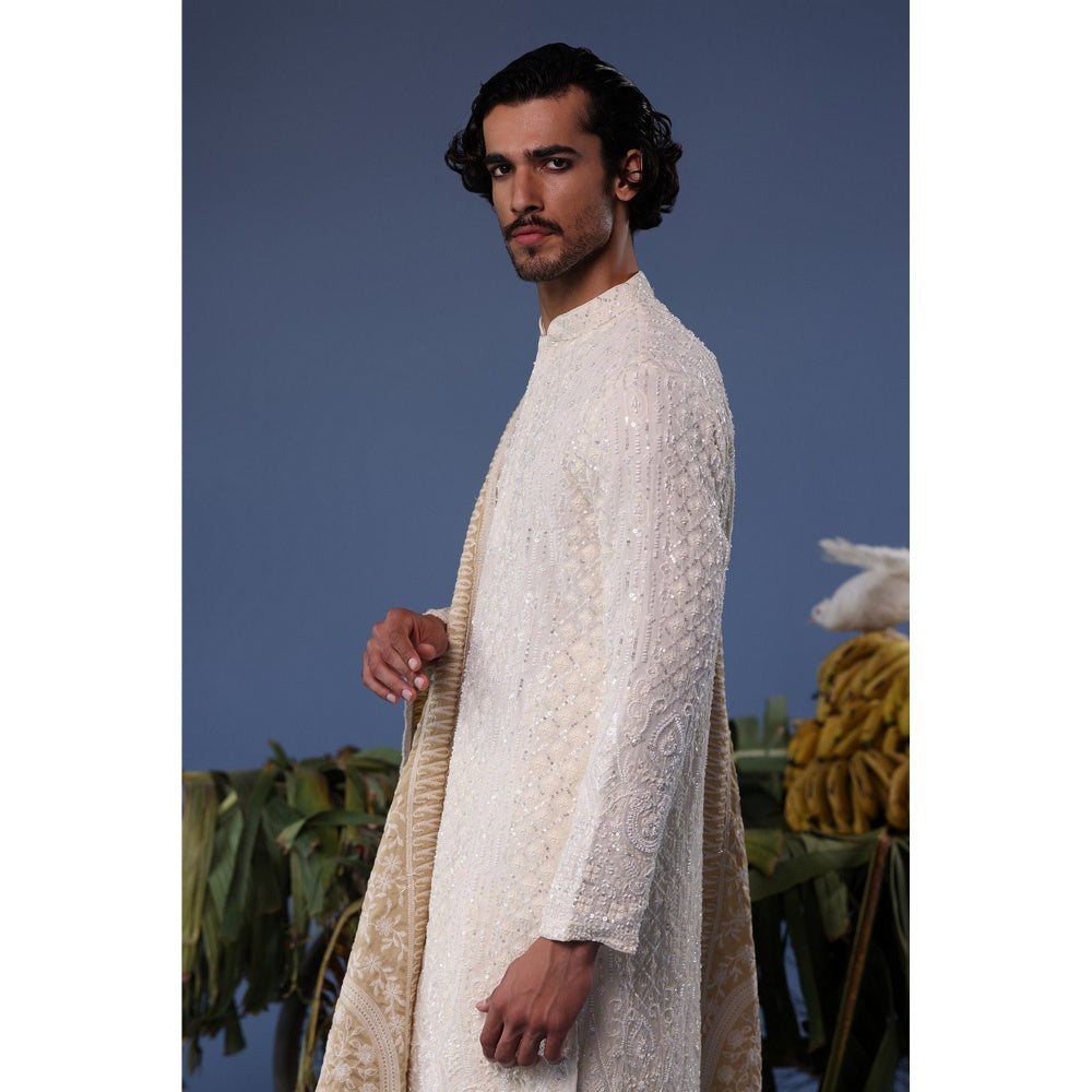 KALPRAAG Cream Viscose Embroidered Kurta with Salwar and Dupatta